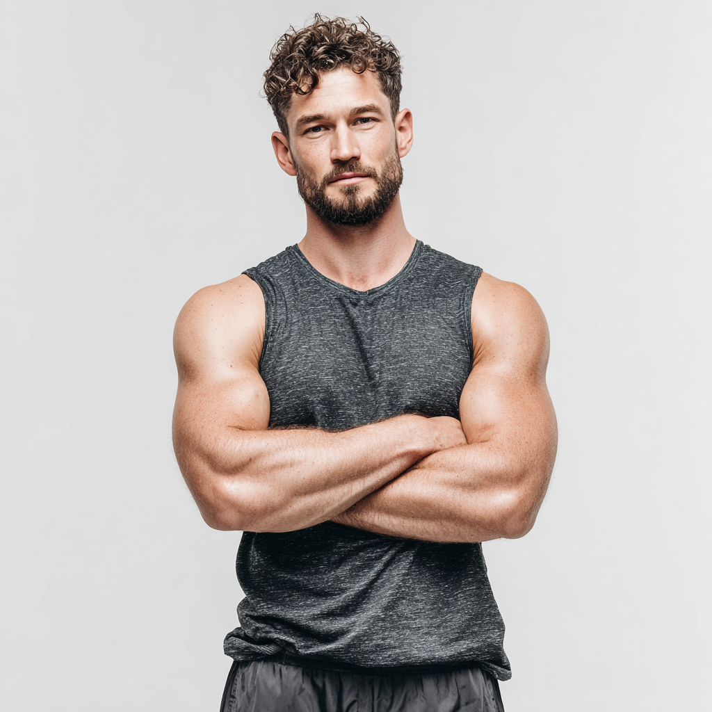 Athletic man in workout gear showing confidence and strength after transformation journey